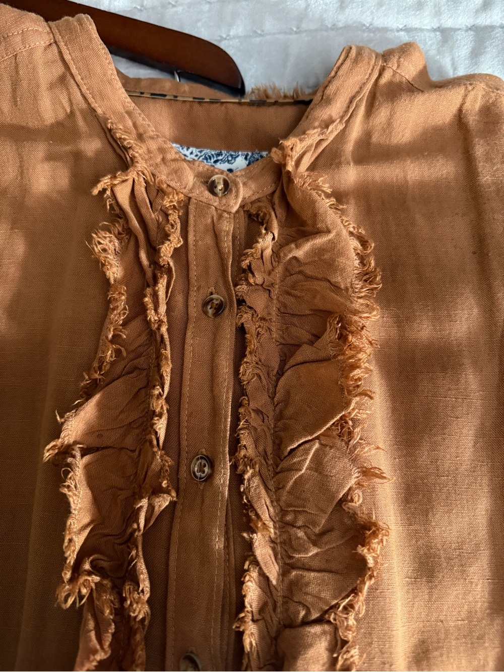 Pilcro Rust Ruffle Button-Front Shirt